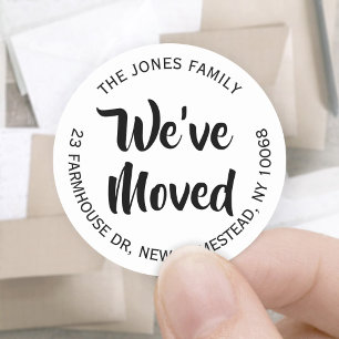 We've Moved Simple Black and White Return Address Classic Round Sticker