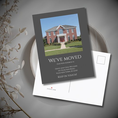 Weve Moved Simple Photo Gray Moving  Announcement Postcard