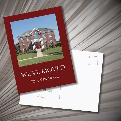 Weve Moved Simple Photo New Home Red Announcement Postcard