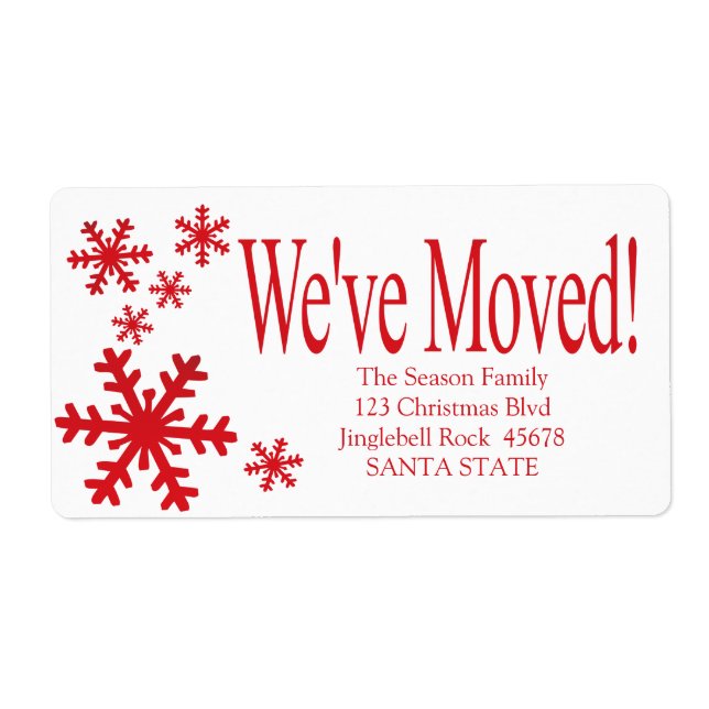 We've Moved snowflake holiday Label (Front)