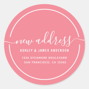 We've Moved Strawberry Pink New Address label