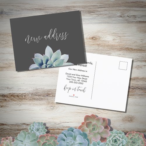Weve Moved Succulent New Home Gray Announcement Postcard