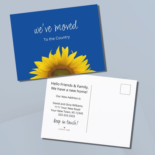 Weve Moved Sunflower Blue New Home  Announcement Postcard