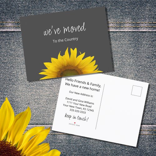 Weve Moved Sunflower Gray New Home  Announcement Postcard