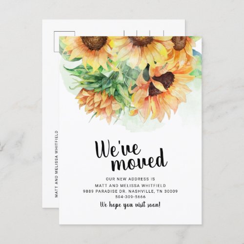 Weve Moved Sunflower Greenery Floral Moving Announcement Postcard