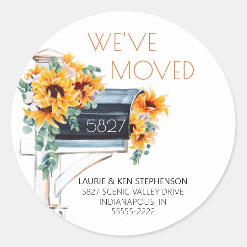 Weve Moved Sunflower Mailbox Return Address Classic Round Sticker