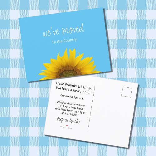 Weve Moved Sunflower New Home Light Blue Announcement Postcard