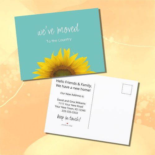 Weve Moved Sunflower New Home Teal Green Announcement Postcard