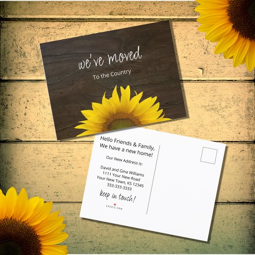 Weve Moved Sunflower Rustic Wood New Home  Announcement Postcard