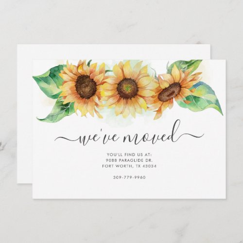 Weve Moved Sunflower Watercolor Floral Moving Note Card