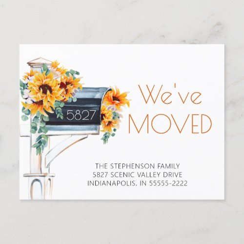 Weve Moved Sunflowers Eucalyptus Mailbox Announcement Postcard