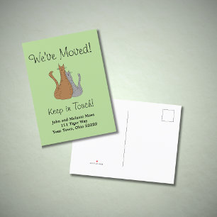 We've Moved Tabby Cats Green Announcement Postcard