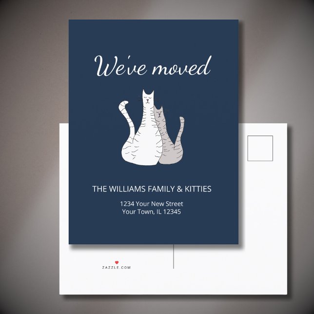 We've Moved Tabby Cats Navy Blue Moving  Announcement Postcard (Creator Uploaded)