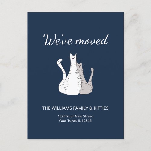 Weve Moved Tabby Cats Navy Blue Moving  Announcement Postcard