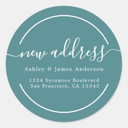 Weve Moved Teal New Address Classic Round Sticker