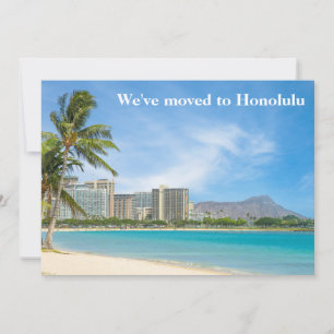 We've Moved to Honolulu Beach Photo Custom Moving Announcement