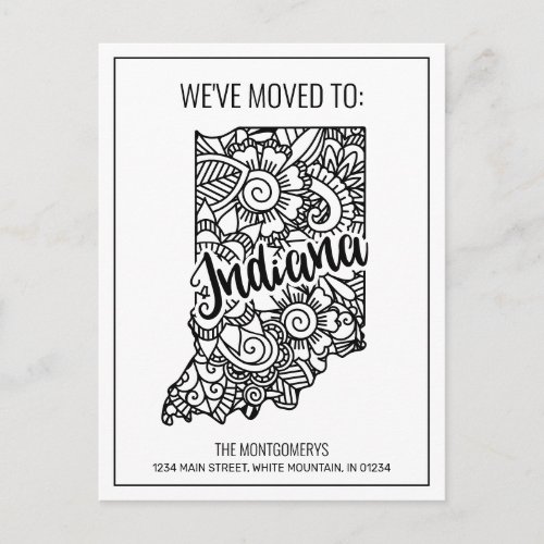 Weve Moved To Indiana State Floral Mandala Announcement Postcard