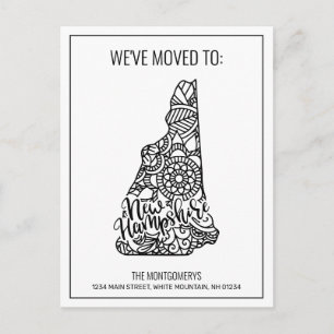We've Moved To New Hampshire State Floral Mandala Announcement Postcard