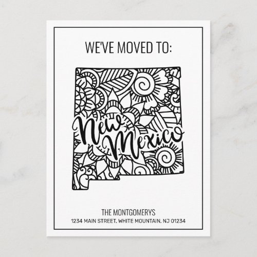 Weve Moved To New Mexico State Floral Mandala Announcement Postcard