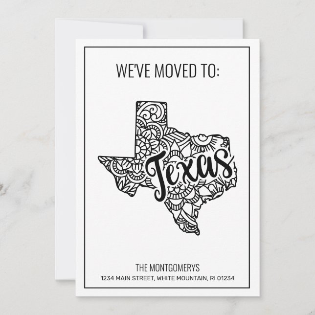We've Moved To Texas State Floral Mandala Announcement (Front)