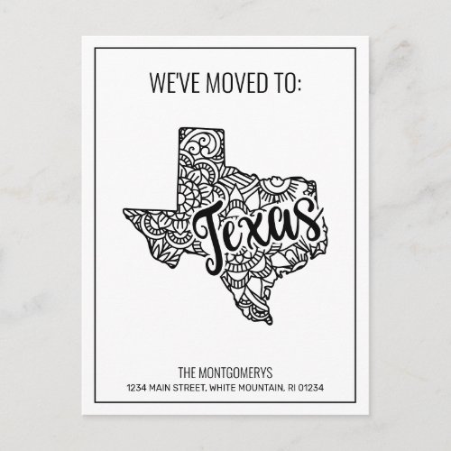 Weve Moved To Texas State Floral Mandala Announcement Postcard