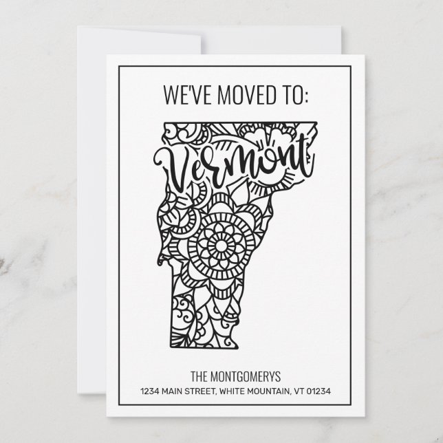 We've Moved To Vermont State Floral Mandala Announcement (Front)