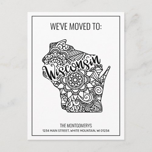 Weve Moved To Wisconsin State Floral Mandala Announcement Postcard
