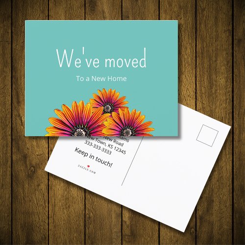 Weve Moved Trendy Daisies Whimsical Teal Announcement Postcard