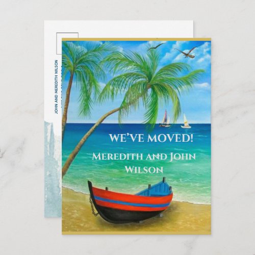 Weve Moved Tropical Beach Ocean Palms Move Announcement Postcard