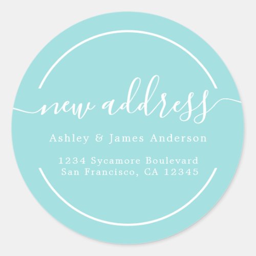 Weve Moved Turquoise Blue New Address Classic Round Sticker