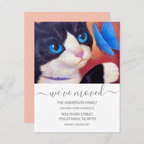 Weve Moved Tuxedo Cat Pet Rose Gold Script Text A Announcement