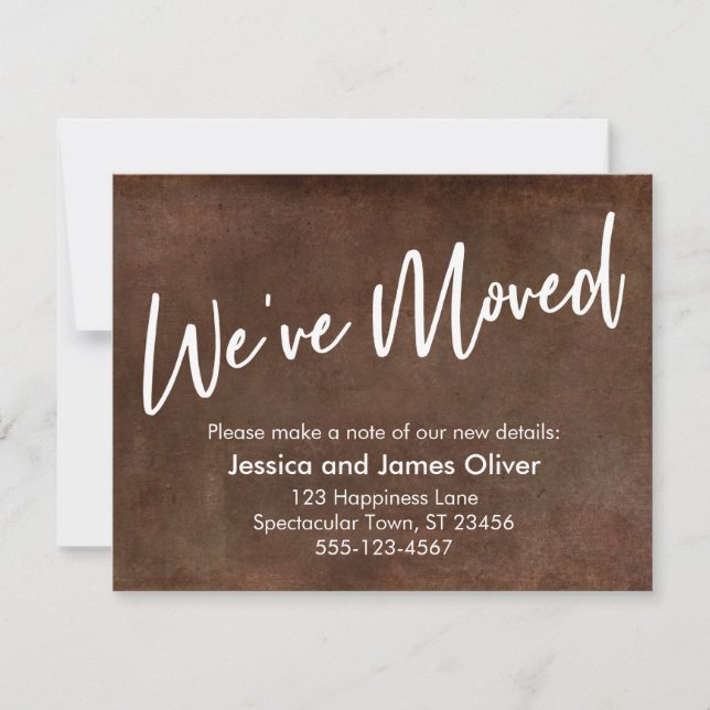 "We've Moved" Typography Brown Grunge Announcement (Front)