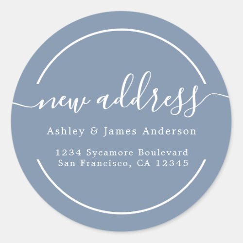 Weve Moved Vintage Blue New Address Classic Round Sticker
