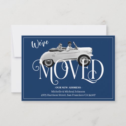 Weve Moved Vintage Car Navy Blue New Address Announcement