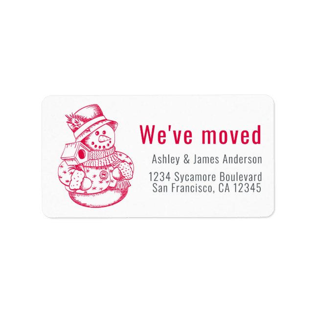 We've Moved Vintage Christmas Snowman New Address Label (Front)