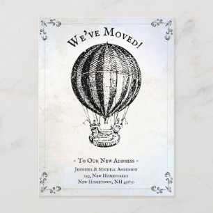 We've Moved Vintage Hot Air Balloon Funny Announcement Postcard