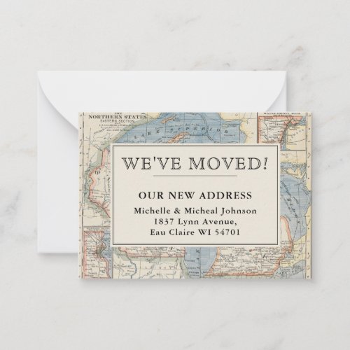 Weve Moved Vintage Map Wisconsin Michigan Address Note Card