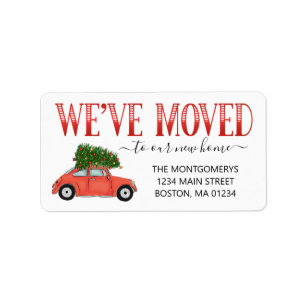 We've Moved Vintage Red Car Tree New Address Label