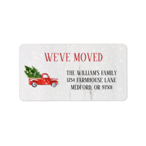 We've Moved Vintage Red Truck Tree New Address La Label