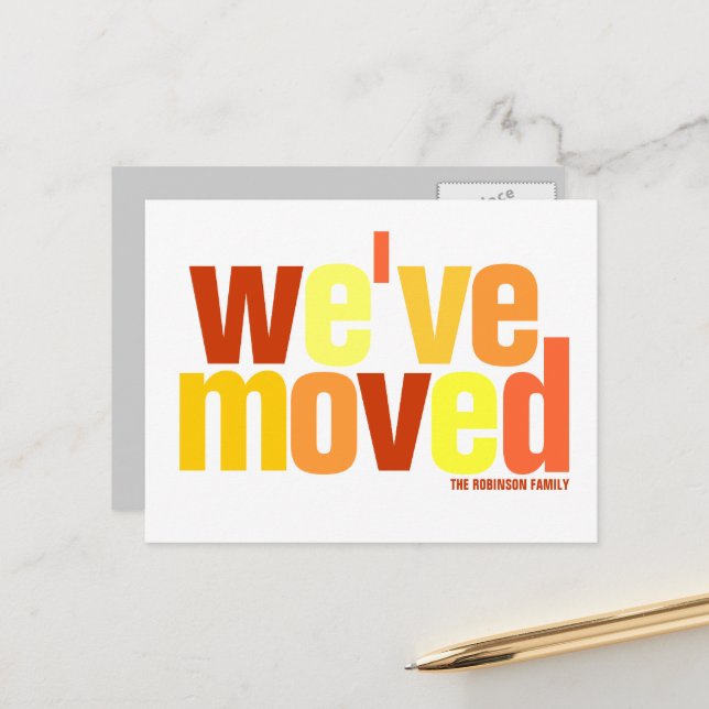 We've Moved (Warm Colors) Announcement Postcard (Front/Back In Situ)