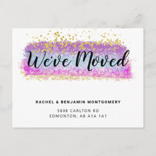 We've Moved Watercolor Abstract Brush Lettering Postcard