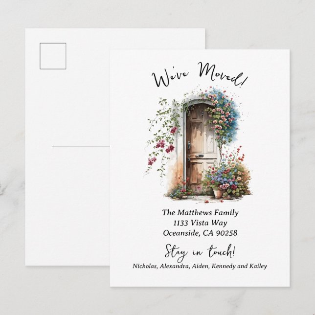 We've Moved Watercolor  Announcement Postcard (Front/Back)