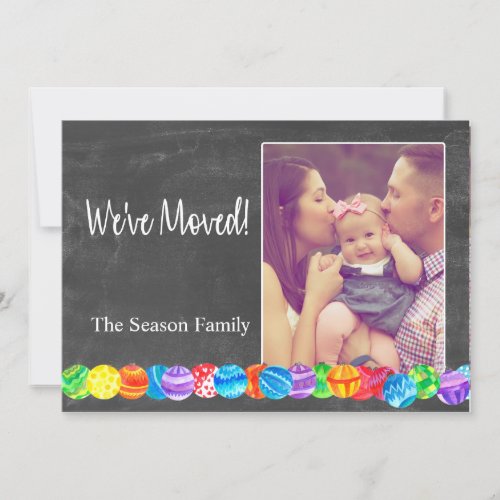 Weve Moved watercolor baubles photo card
