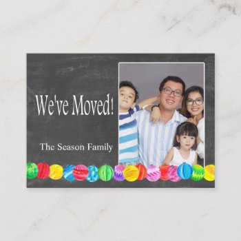 We've Moved Watercolor Baubles Photo Card by PortoSabbiaNatale at Zazzle