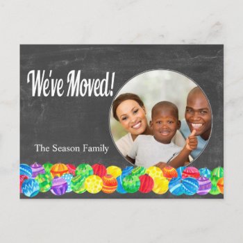 We've Moved Watercolor Baubles Photo Card by PortoSabbiaNatale at Zazzle