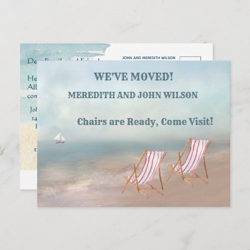 Weve Moved Watercolor Beach Move  Announcement Postcard