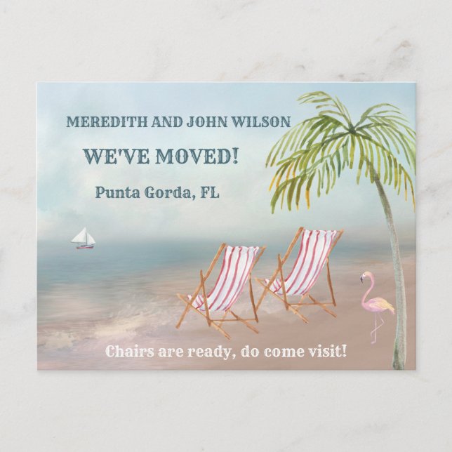 We've Moved Watercolor Beach Moving Announcement  (Front)