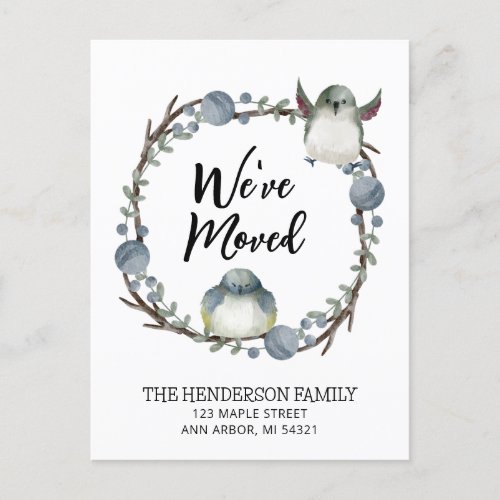 Weve Moved Watercolor Birds Moving Announcement Postcard