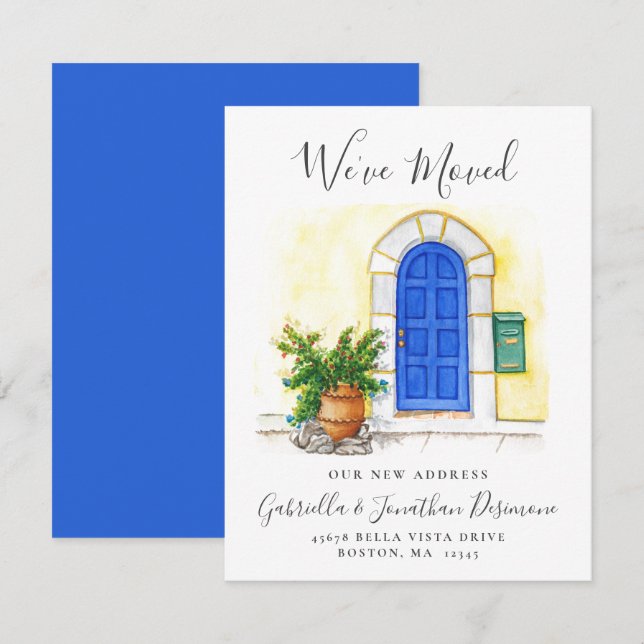 We've Moved Watercolor Blue Door Moving Announcement (Front/Back)