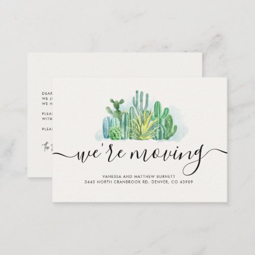 Weve Moved Watercolor Cacti Address Change Moving Note Card